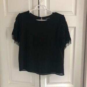 Black Fab’rik Fringe Short Sleeve Blouse - Size S